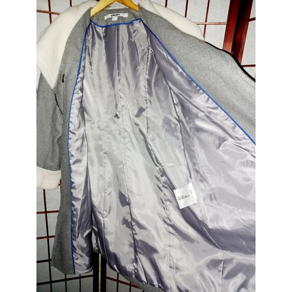 Dkny Wool-Blend Faux Fur Trim Collar Coat - Picture 10 of 16